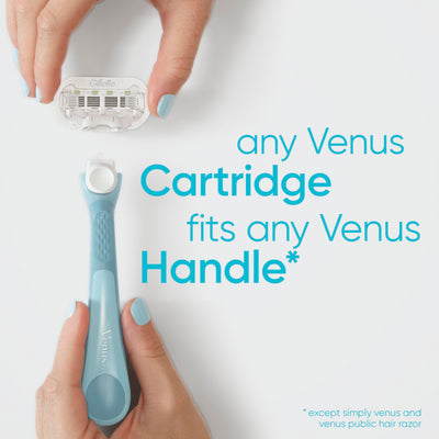 Gillette Venus tamaño comparado con una mano para referencia de escala