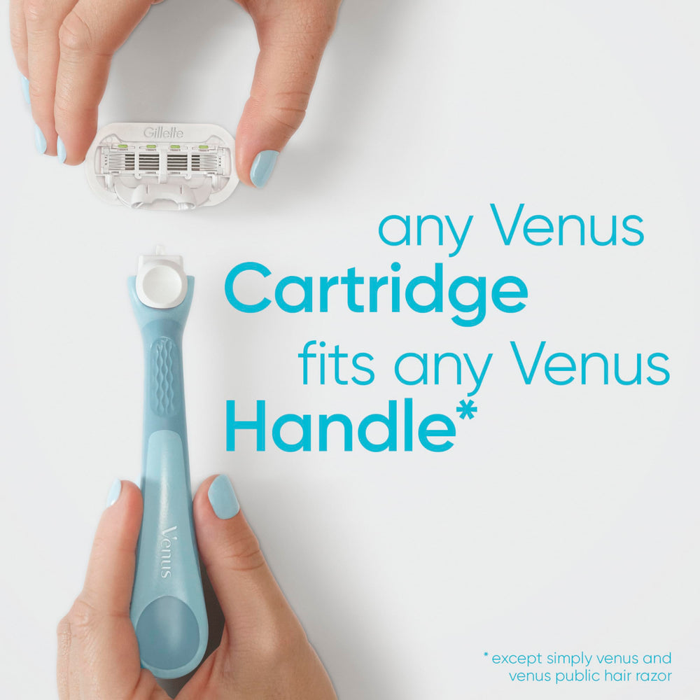 Gillette Venus tamaño comparado con una mano para referencia de escala