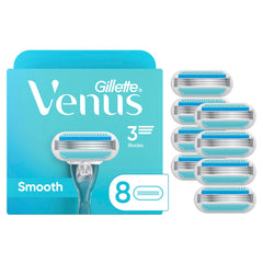 Gillette Venus empaque frontal mostrando el paquete de ocho recambios y comodidad