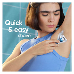 Gillette Venus primer plano de las tres hojas mostrando afeitado eficiente