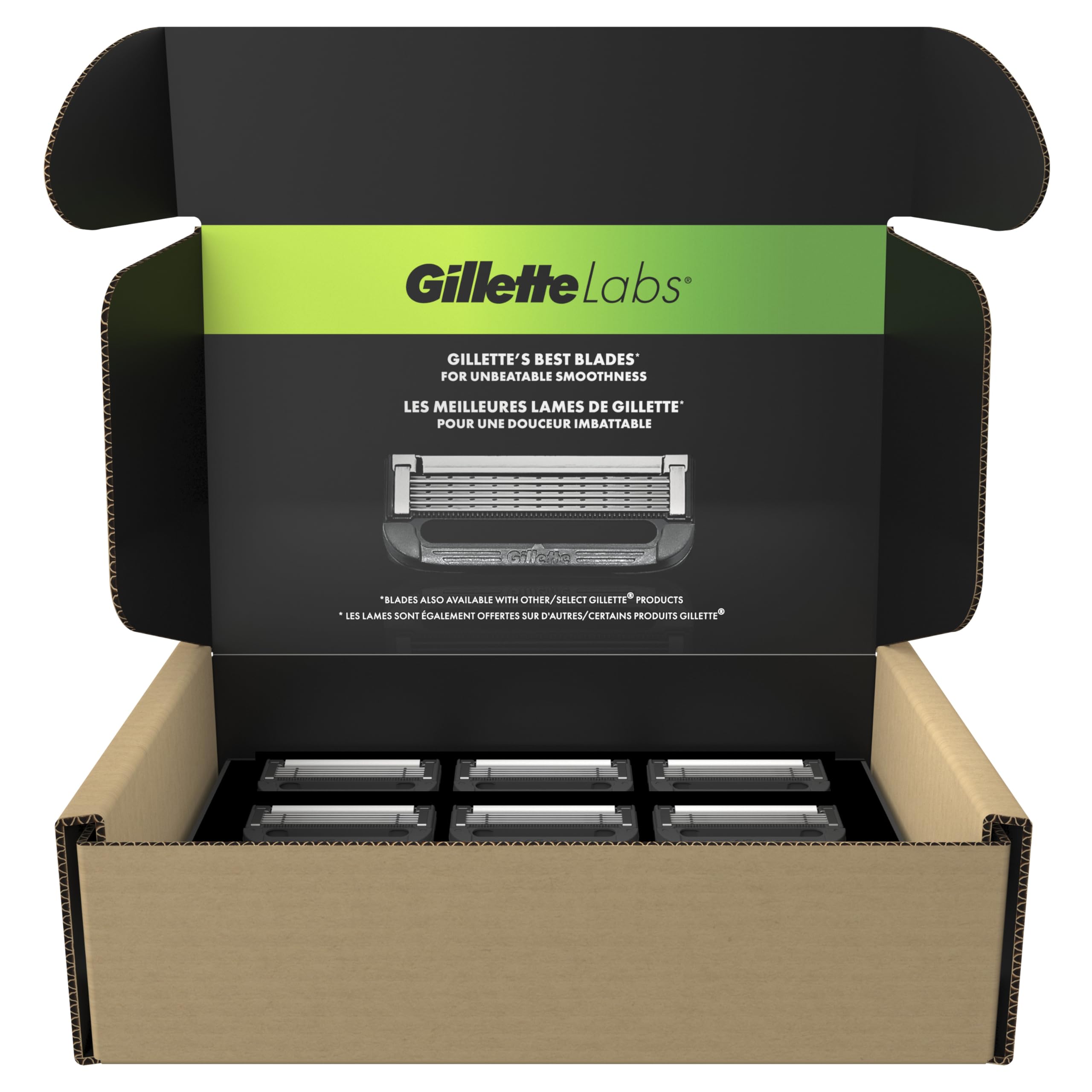 Gillette opened pack displaying all twelve refills ready for use