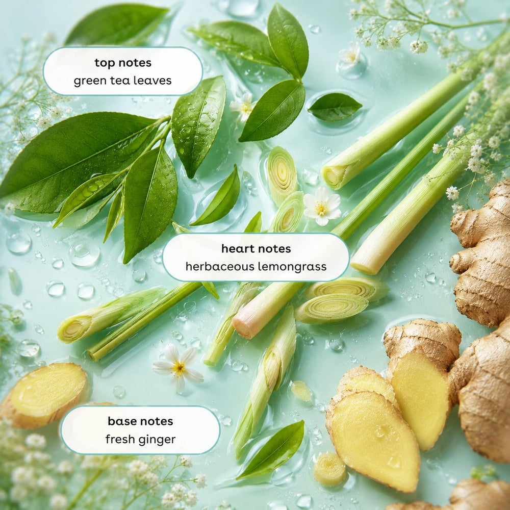 Ginger Lily Farms sello PETA visible indicando producto vegano y sin crueldad