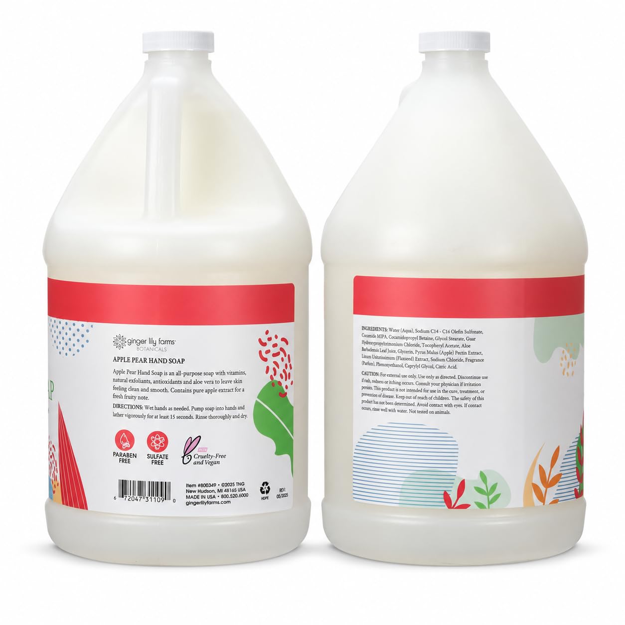 Etiqueta Ginger Lily Farms en primer plano destacando ingredientes y certificación PETA