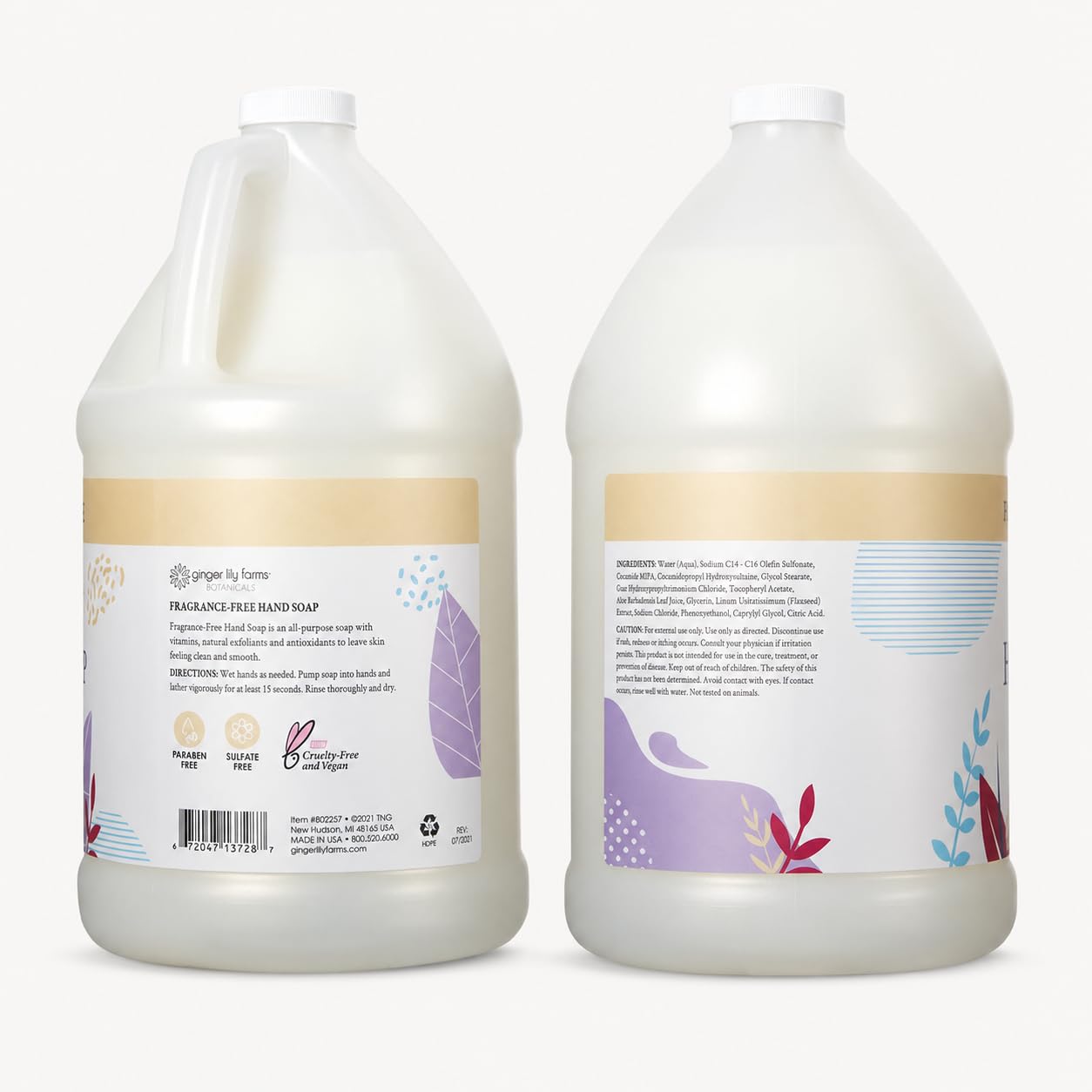 Ginger Lily Farms etiqueta legible, información de ingredientes beneficiosa