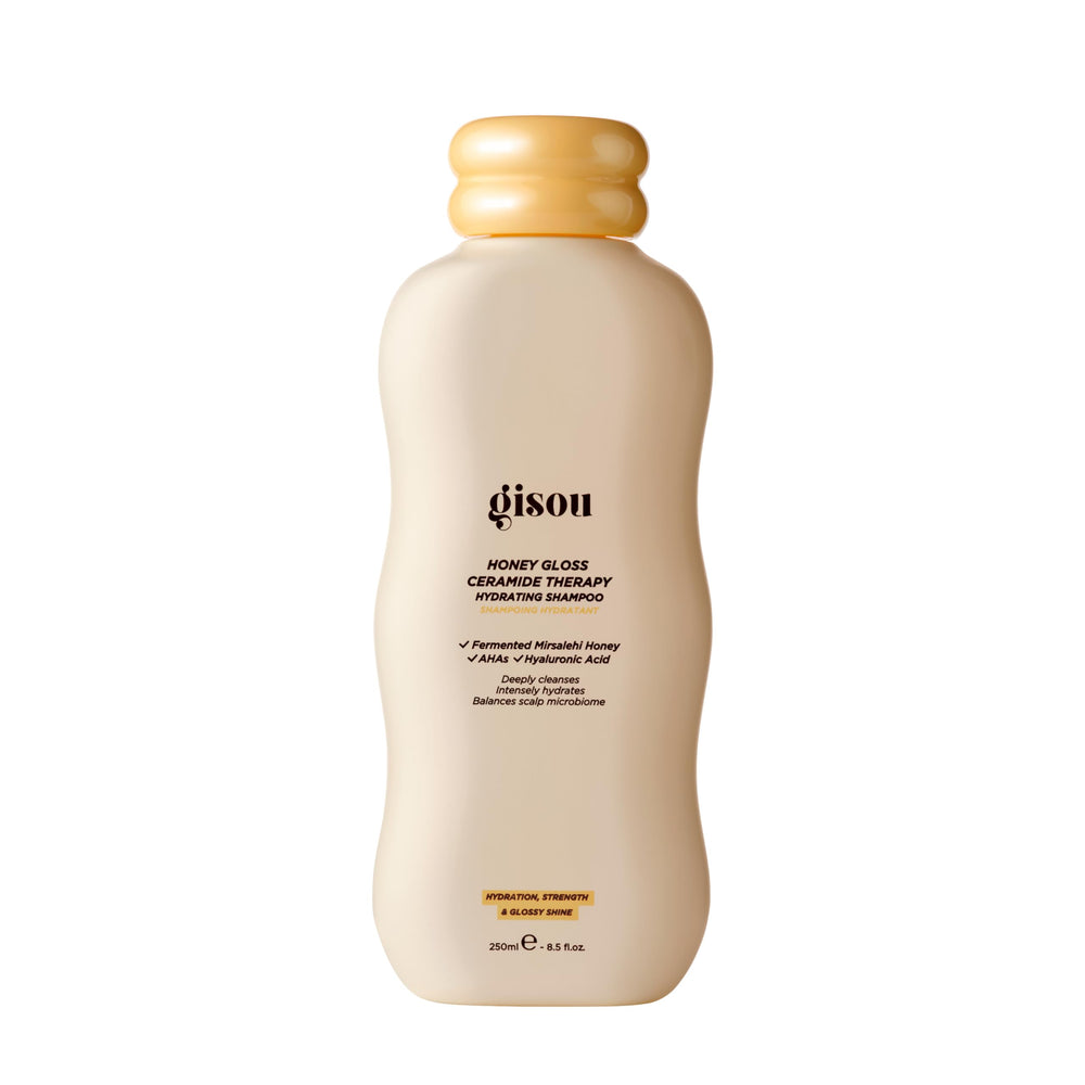 Gisou envase frontal del champú mostrando diseño y beneficio hidratante