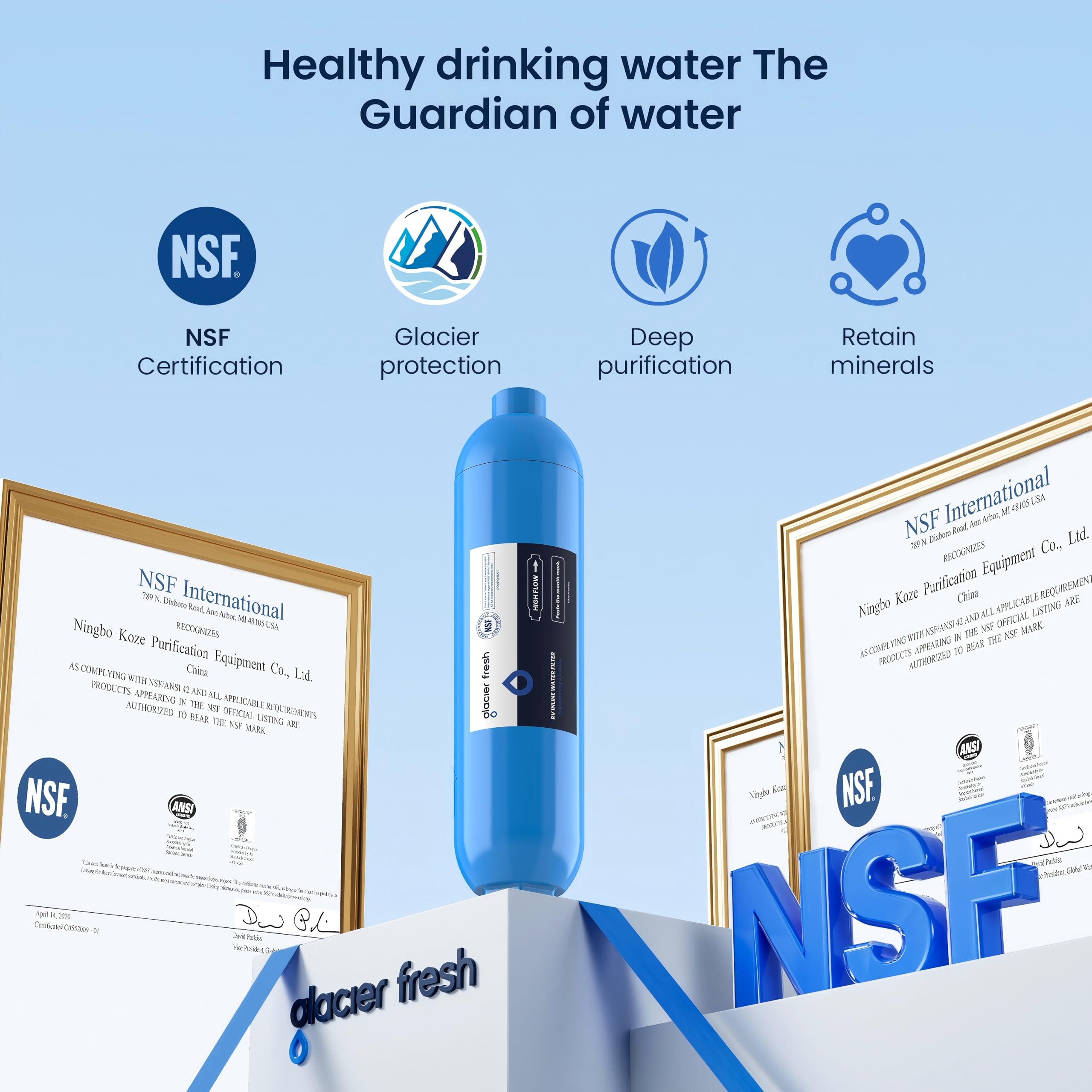 GLACIER FRESH in a camping kitchen setup showing improved water taste and convenient access
