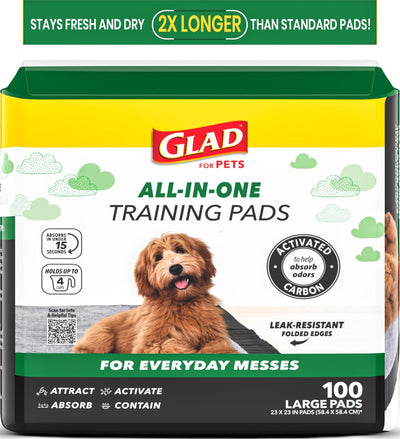 Glad front packaging showing 100-count supply and product benefits