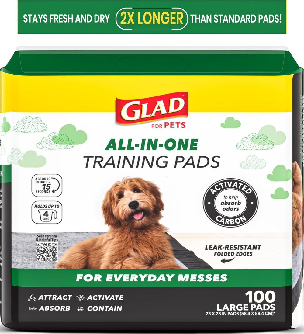 Glad front packaging showing 100-count supply and product benefits