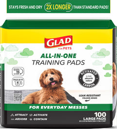 Glad front packaging showing 100-count supply and product benefits