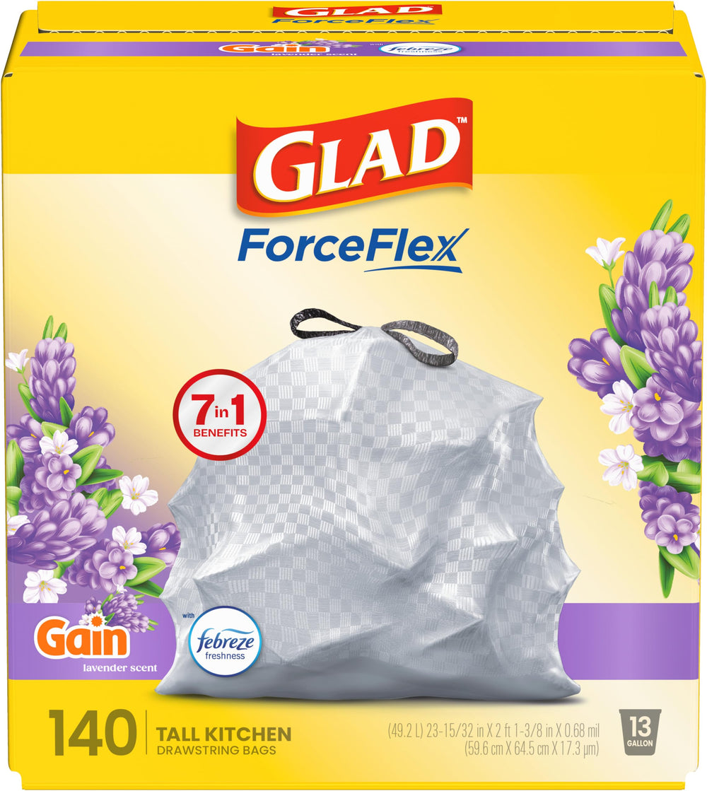 Glad paquete frontal mostrando diseño y cantidad, conveniencia para el hogar