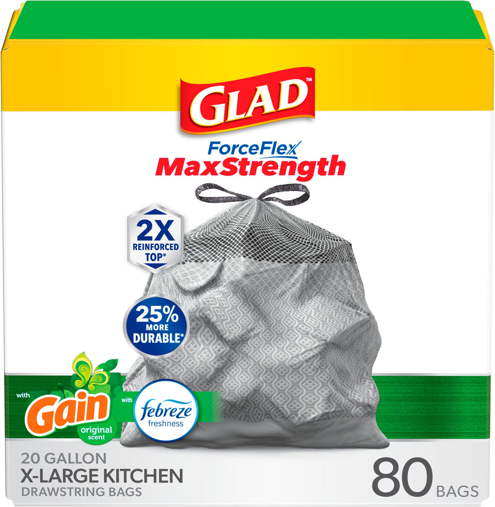 Glad frontal del paquete XL 20 gal ofreciendo resistencia visible