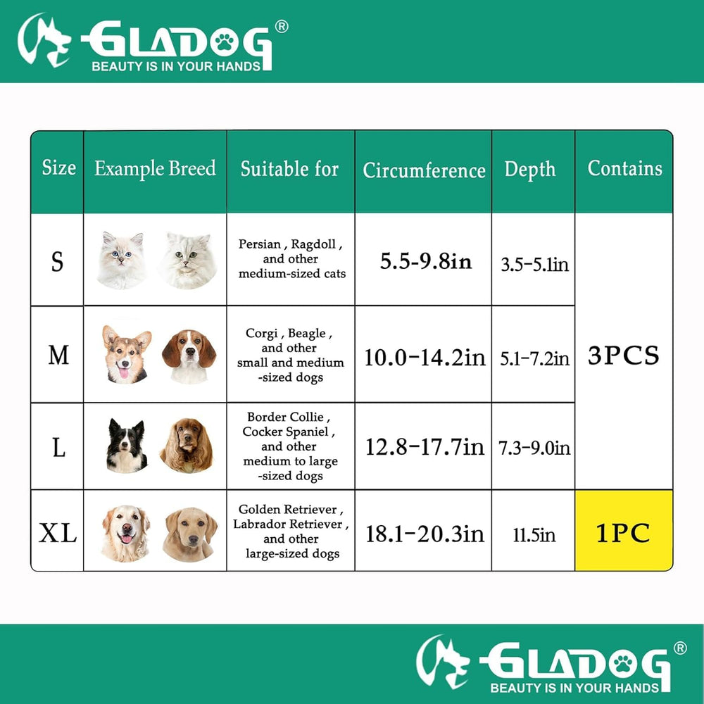 GLADOG comparación de tamaños S M L para mejor ajuste