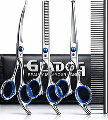 GLADOG vista frontal del paquete con todas las tijeras y accesorios, precisión profesional
