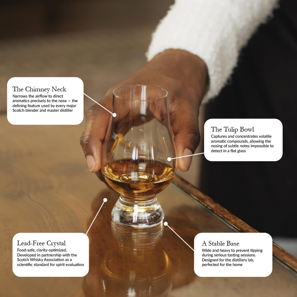 GLENCAIRN close-up of tapered rim enhancing aroma concentration benefit