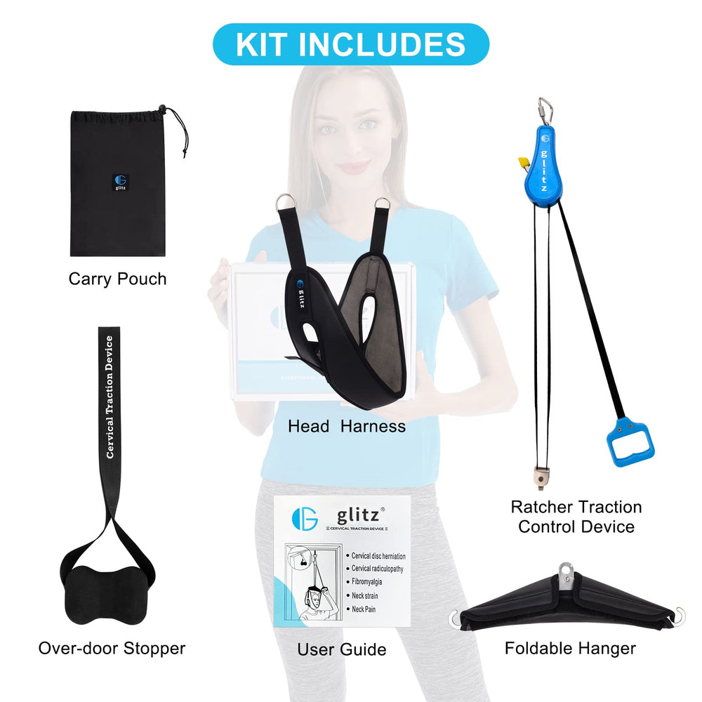 glitz lifestyle office use image showing neck relief during desk breaks for convenience
