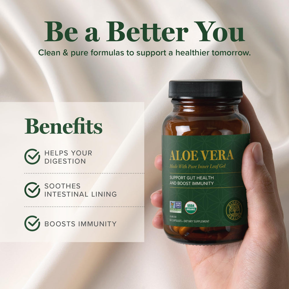 Global Healing Center etiqueta con ingredientes y beneficios visibles claramente