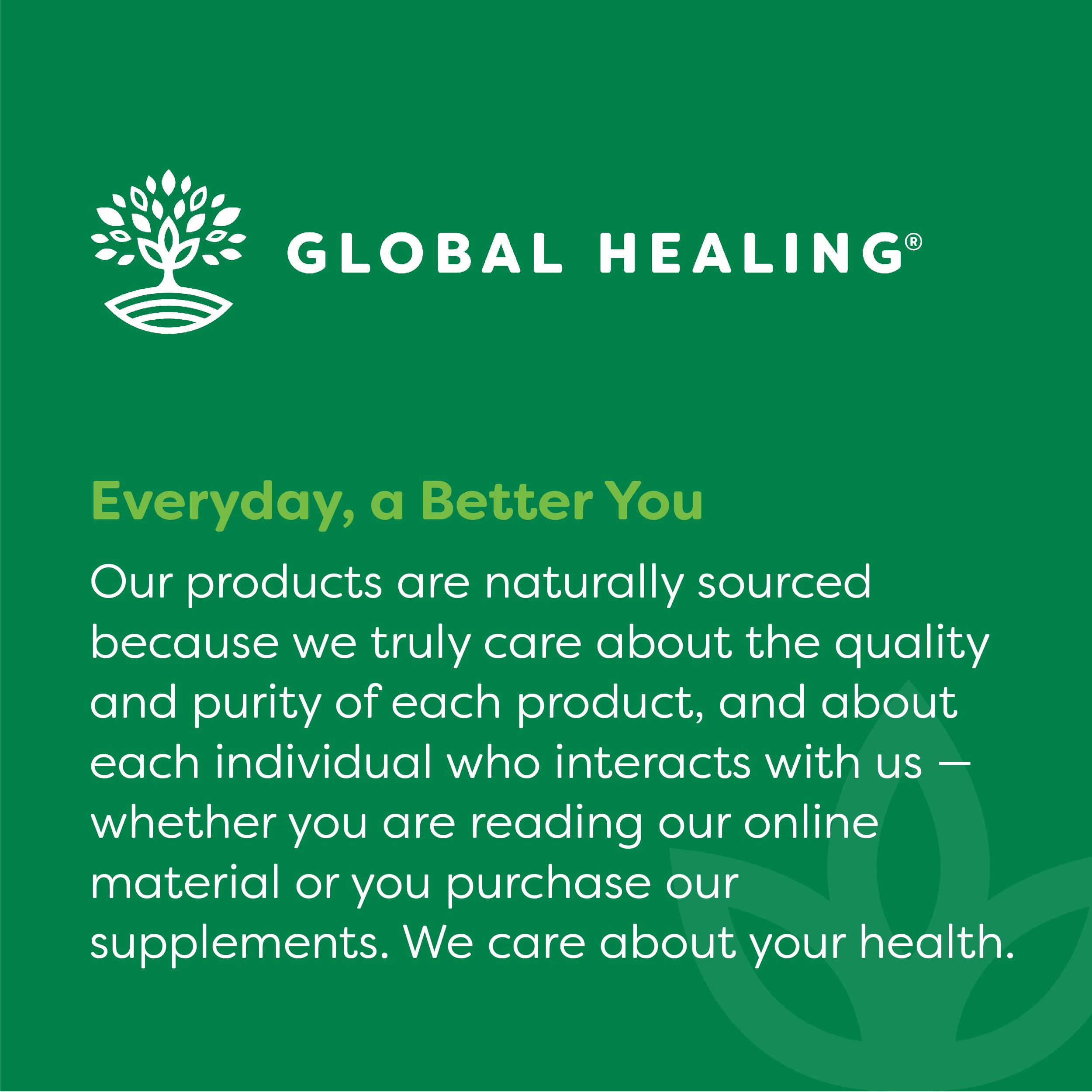 Global Healing Center etiqueta con ingredientes y certificaciones para control de calidad