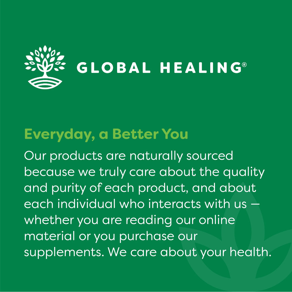 Global Healing Center etiqueta con ingredientes y certificaciones para control de calidad