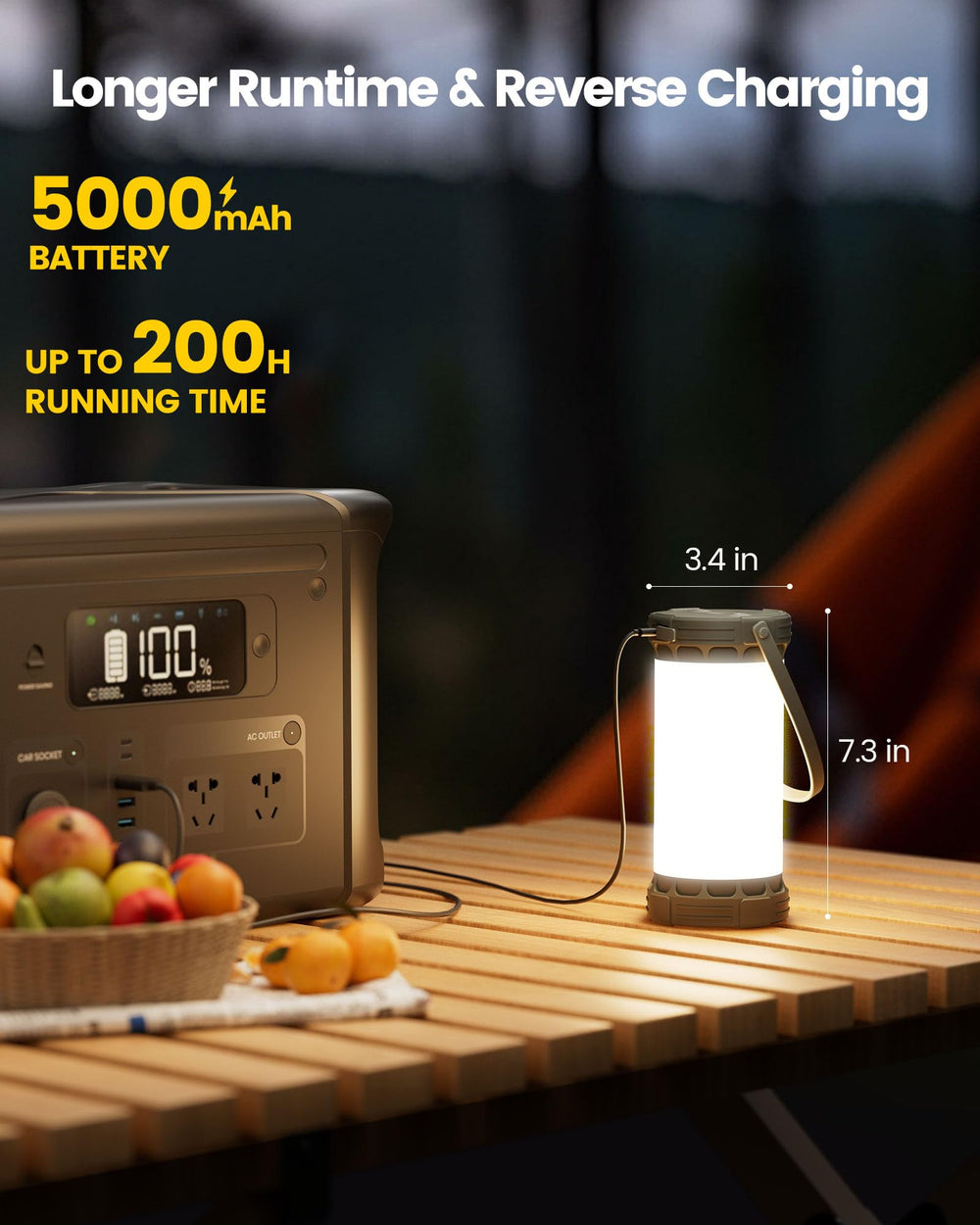 Glocusent linterna iluminando un campamento nocturno para seguridad