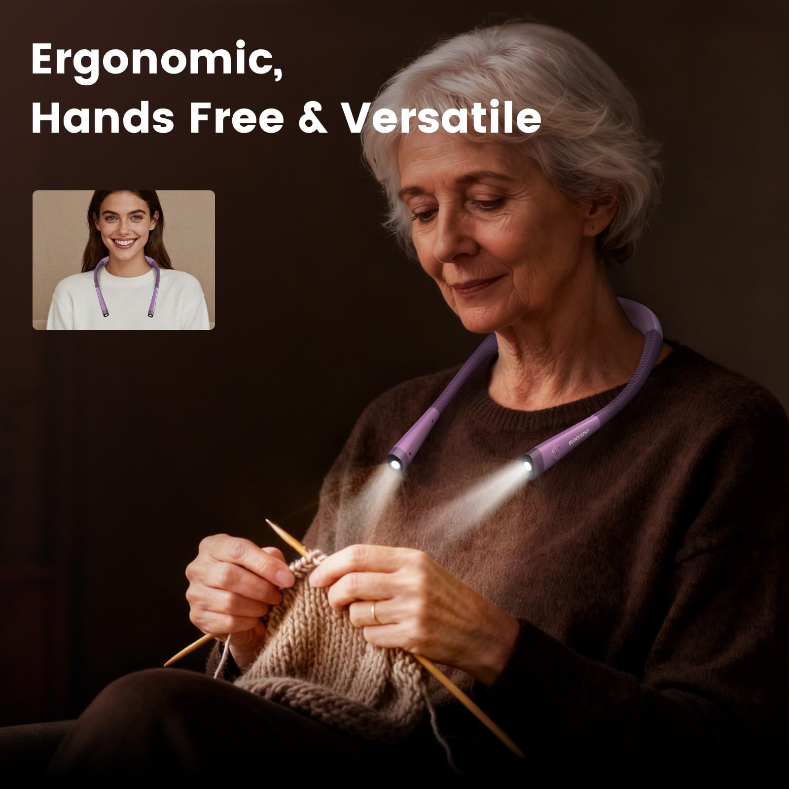 Glocusent worn while reading in bed demonstrating hands-free targeted illumination