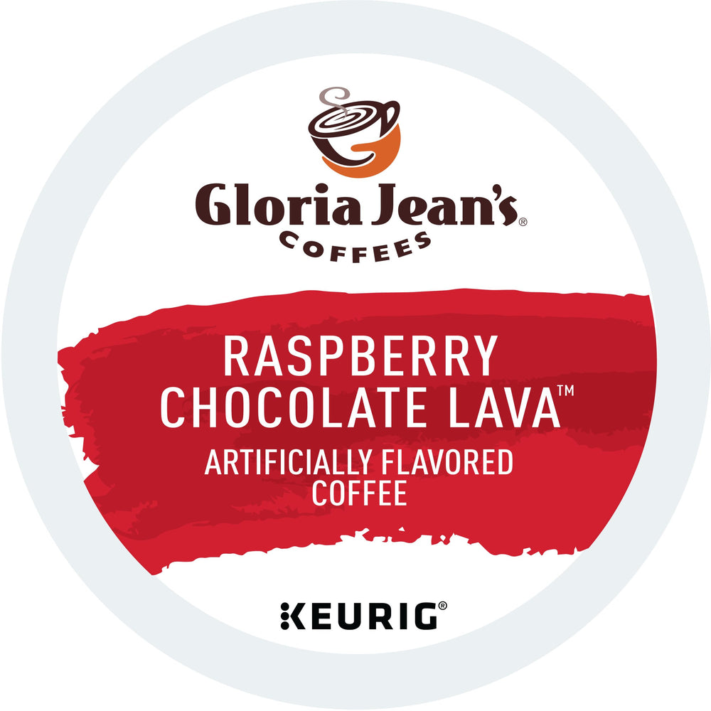 Gloria Jean's taza servida con espuma, sabor a frambuesa y chocolate destacando aroma
