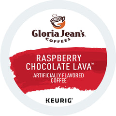 Gloria Jean's taza servida con espuma, sabor a frambuesa y chocolate destacando aroma