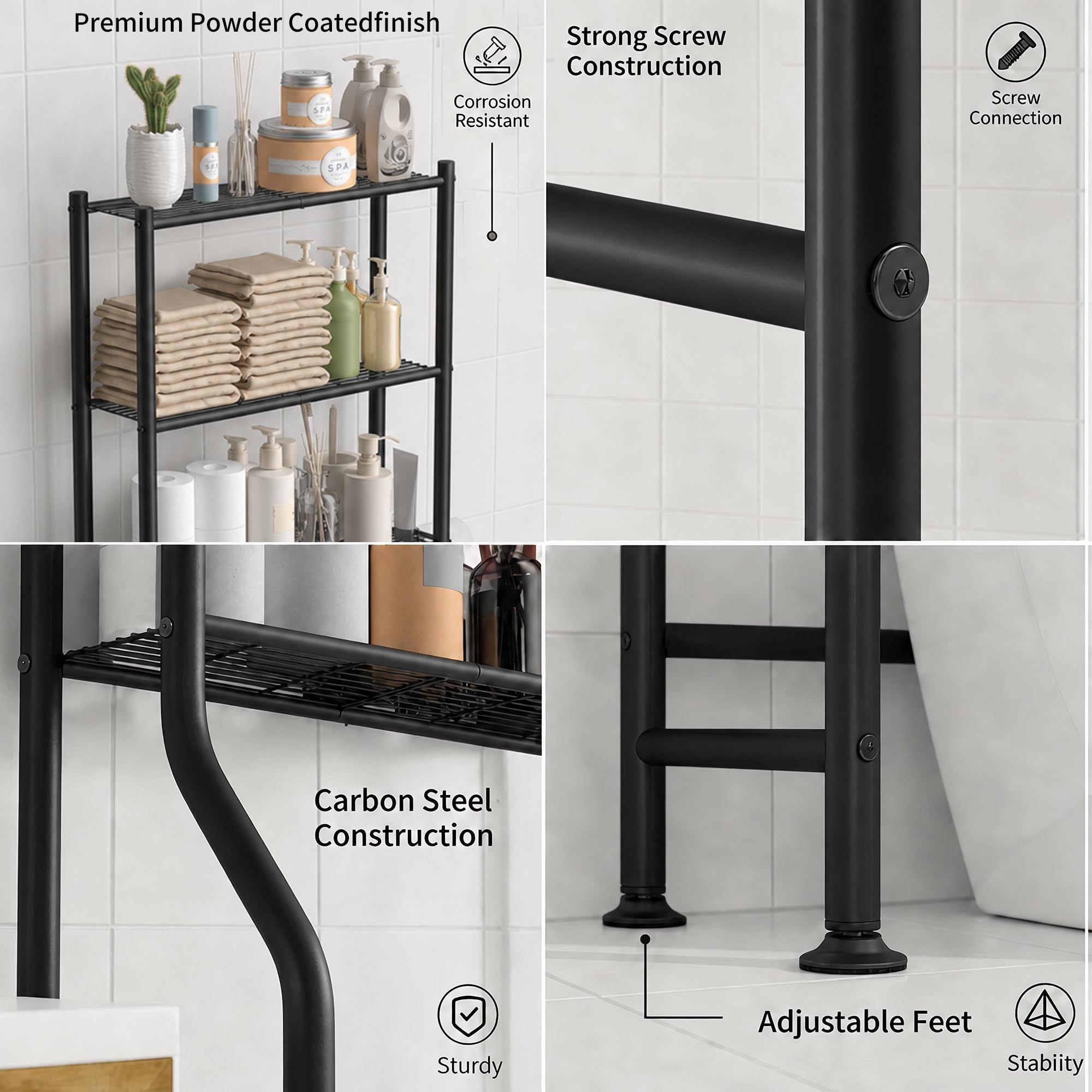 GloTika side view featuring roll holder and hooks for hanging accessories