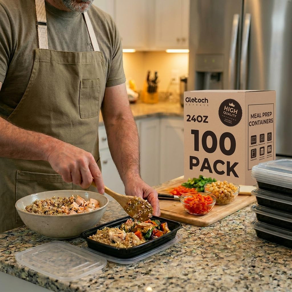 Glotoch caja abierta con contenedores y tapas listos para uso