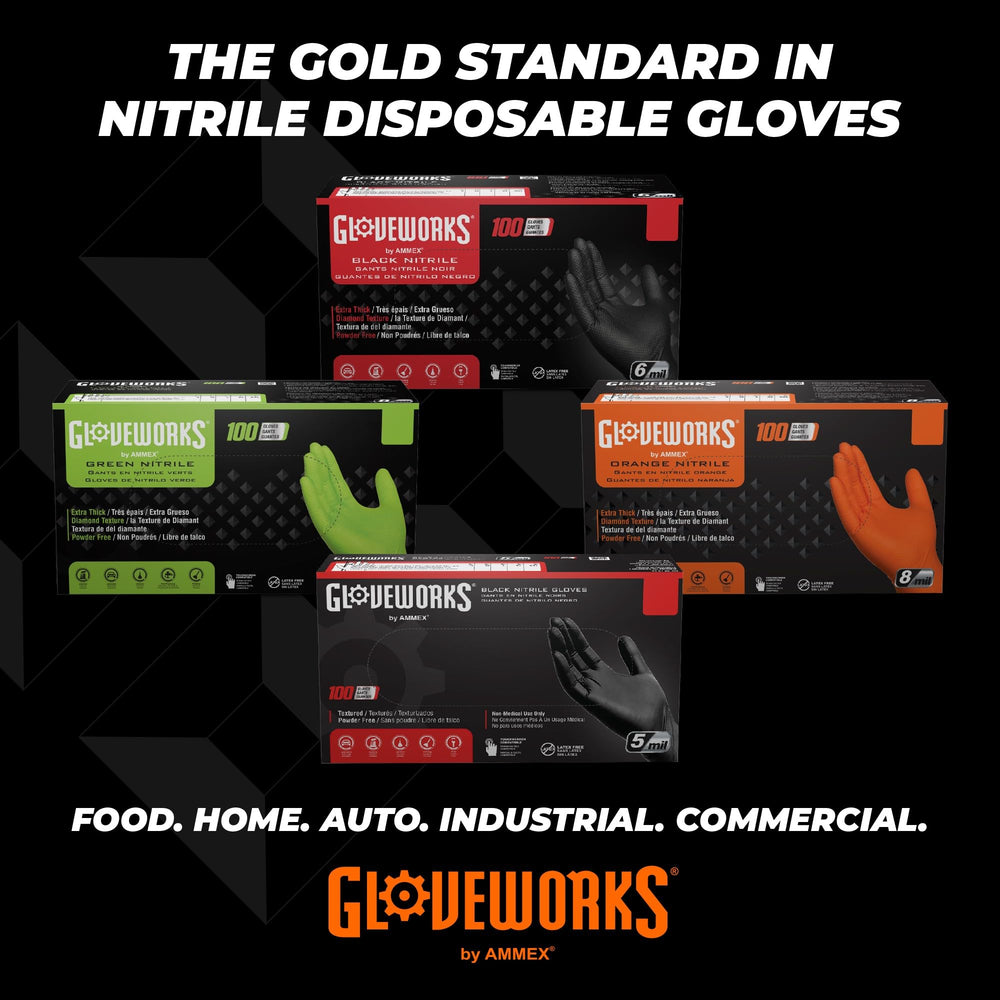 GLOVEWORKS caja abierta con guantes apilados listos para usar