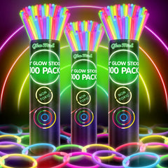 Glow Mind envase frontal mostrando 300 palos luminosos, ideal para grandes fiestas