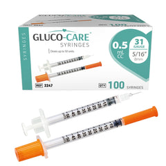 GLUCO-CARE caja frontal con 100 jeringas, almacenamiento práctico y reposición rápida