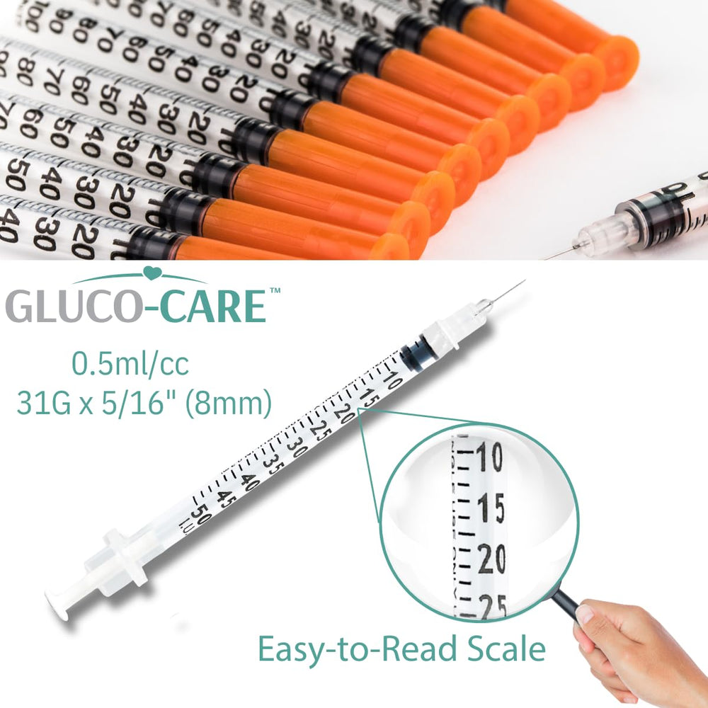 GLUCO-CARE jeringa en mano durante uso, manejo ergonómico y dosificación exacta