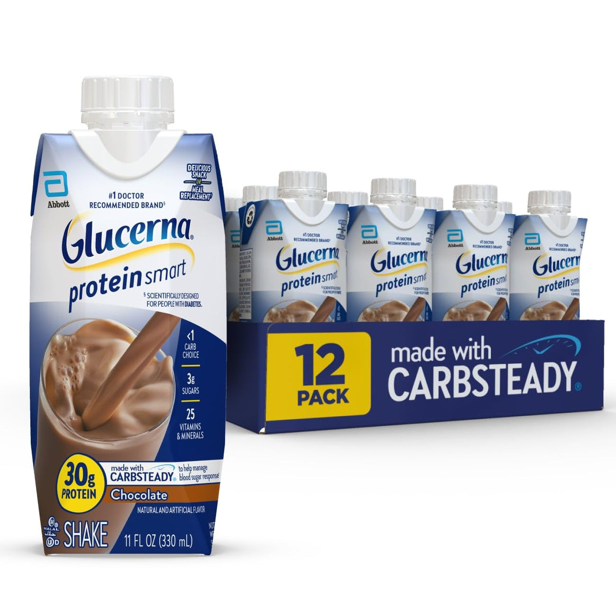 Glucerna envase frontal mostrando diseño y beneficios nutricionales