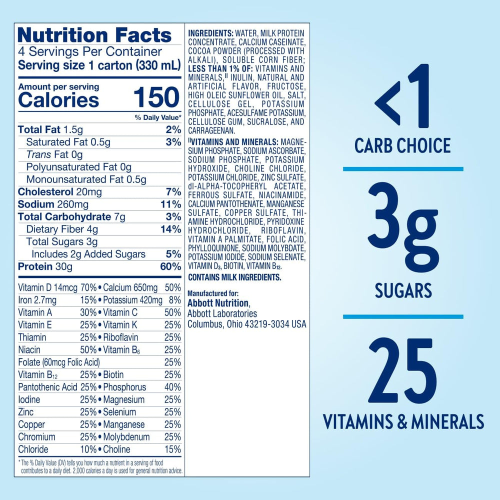 Glucerna etiqueta nutricional destacando 30 g de proteína y CARBSTEADY