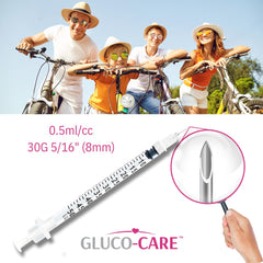 GLUCO-CARE aguja 30G 8 mm vista de cerca, punta precisa para dosificación