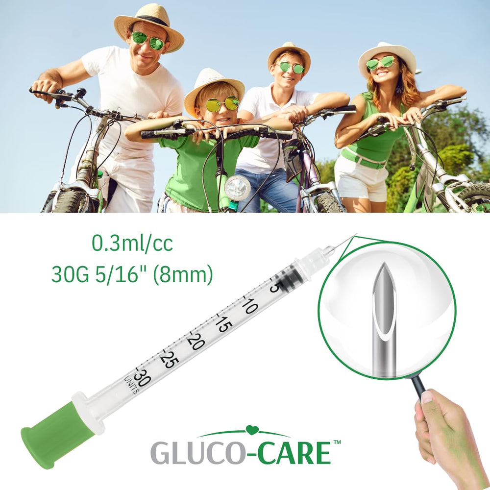 GLUCO-CARE aguja 30G con tapón naranja para identificación segura