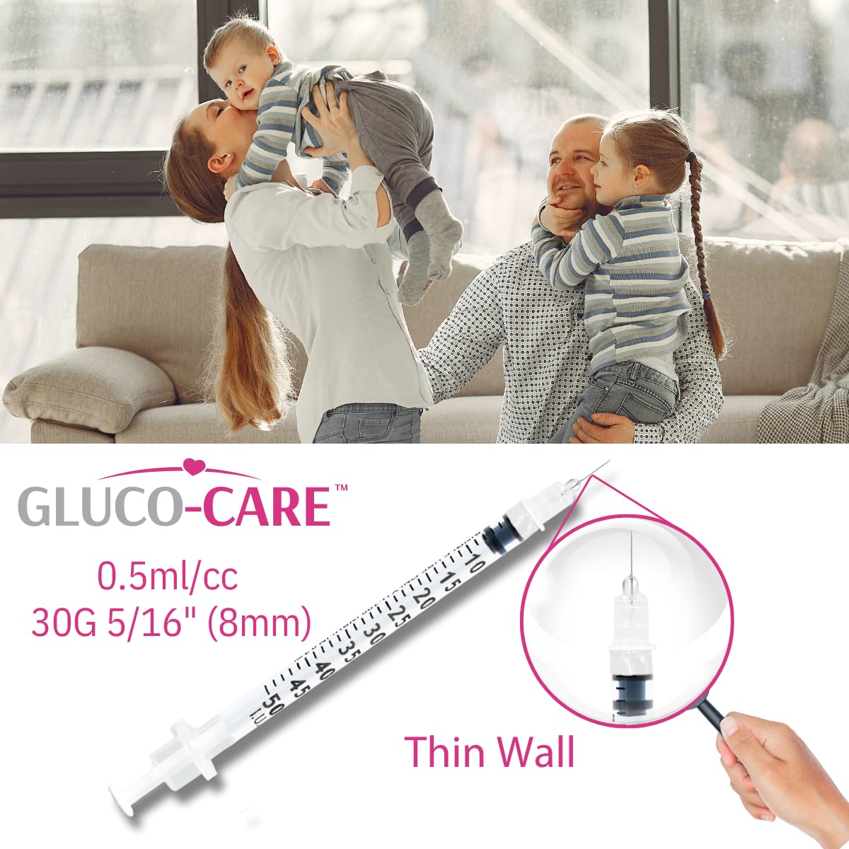 GLUCO-CARE barril con graduación grande, facilita mediciones exactas