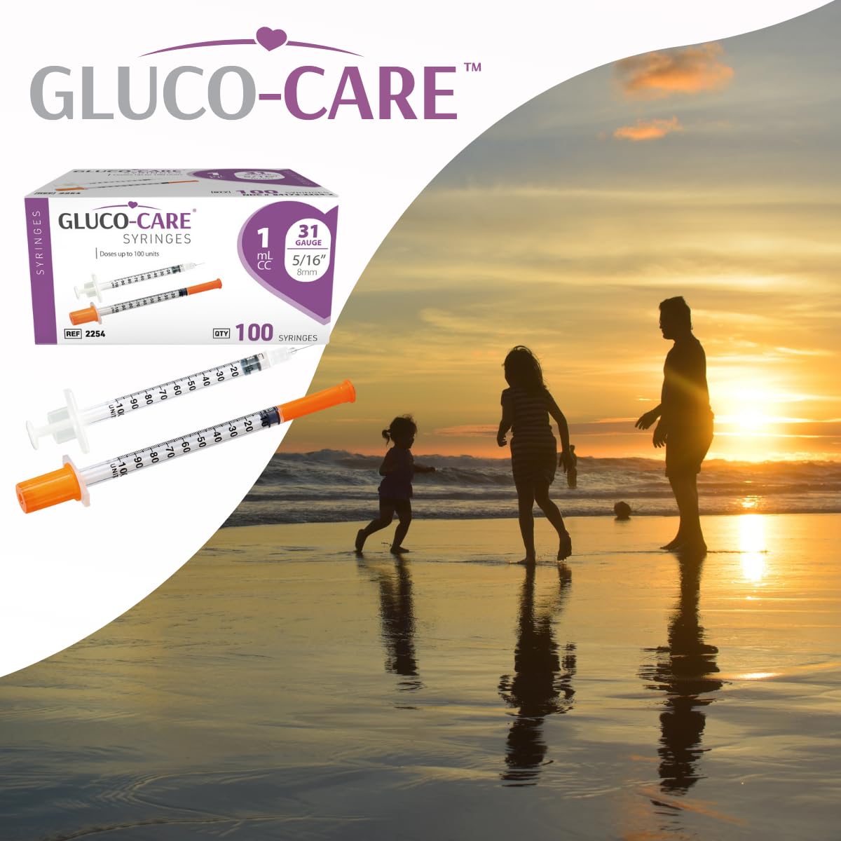 GLUCO-CARE caja abierta mostrando las 100 unidades listas para uso