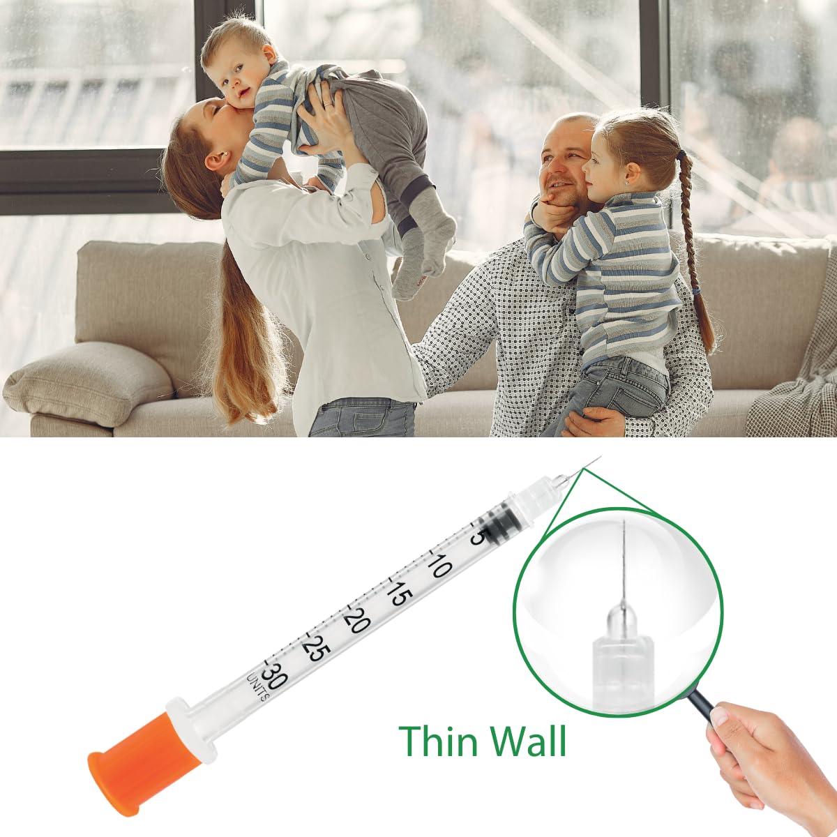 GLUCO-CARE comparación de tamaño junto a regla para escala exacta