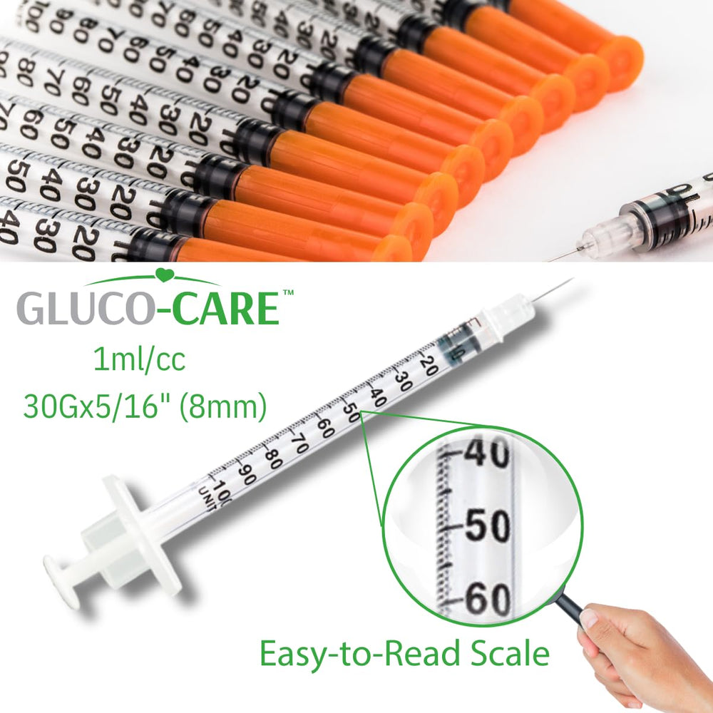 GLUCO-CARE jeringa en uso en laboratorio demostrando control preciso