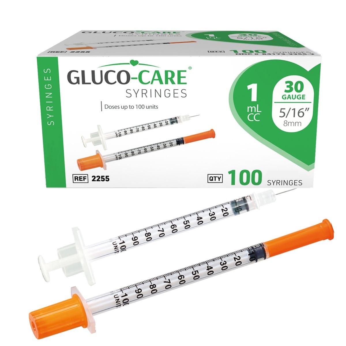 GLUCO-CARE jeringa frontal con barril transparente y graduación clara