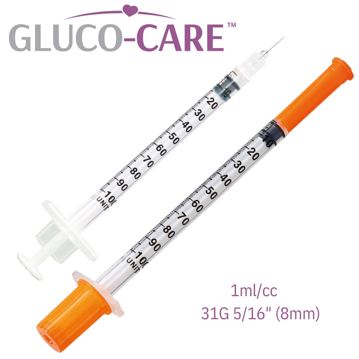 GLUCO-CARE primer plano de la jeringa mostrando escala legible y precisa