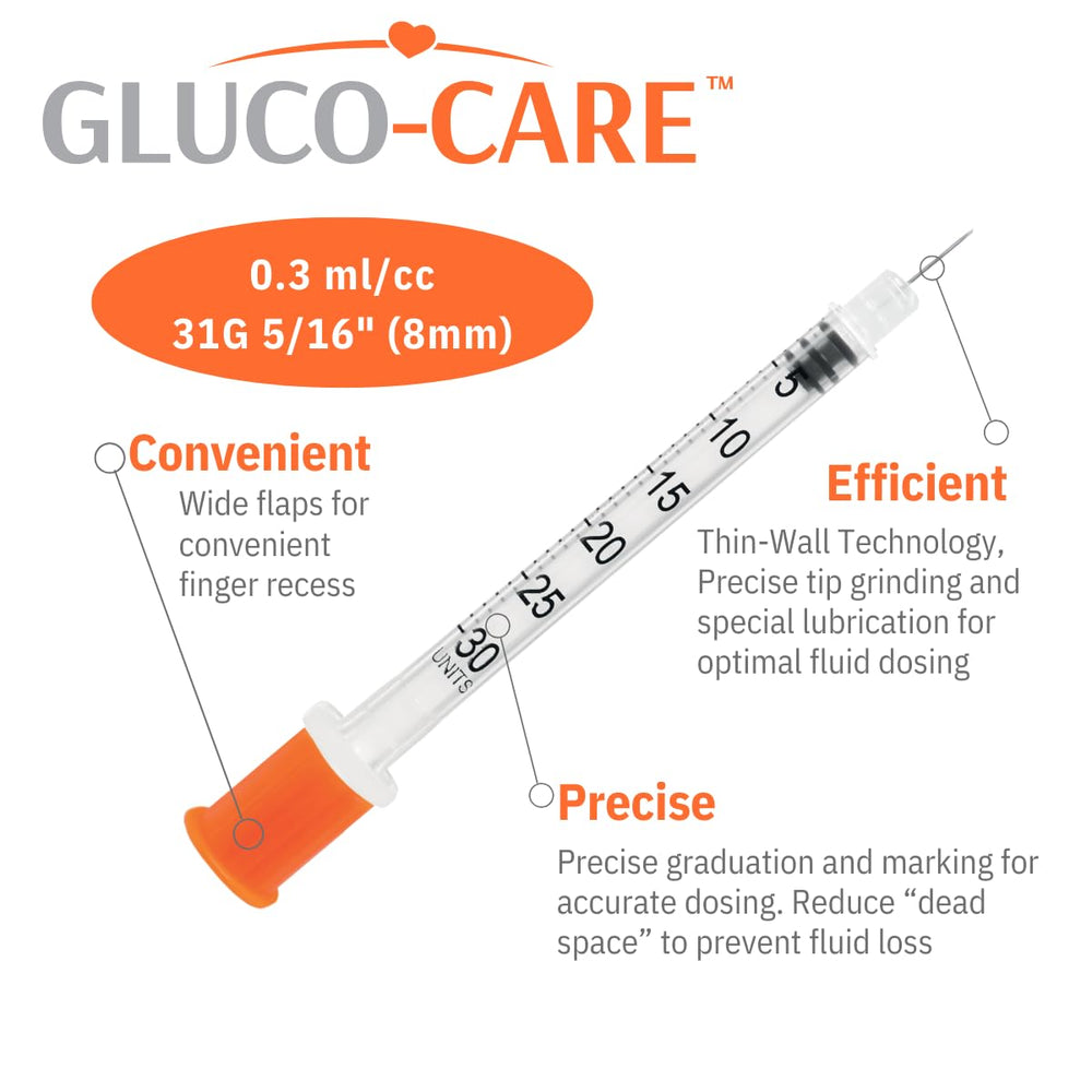 GLUCO-CARE tapa naranja de la aguja que protege y facilita identificación