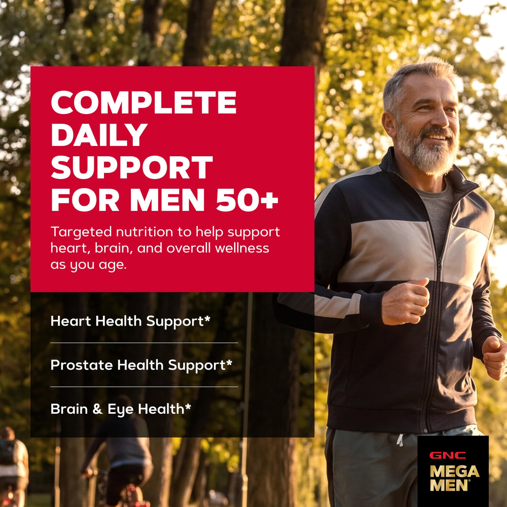 GNC Mega Men 50 Plus detalle de etiqueta con lista de vitaminas y minerales