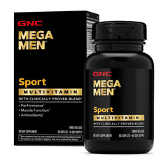GNC Mega Men Sport front packaging showing bottle and label for easy identification and benefits