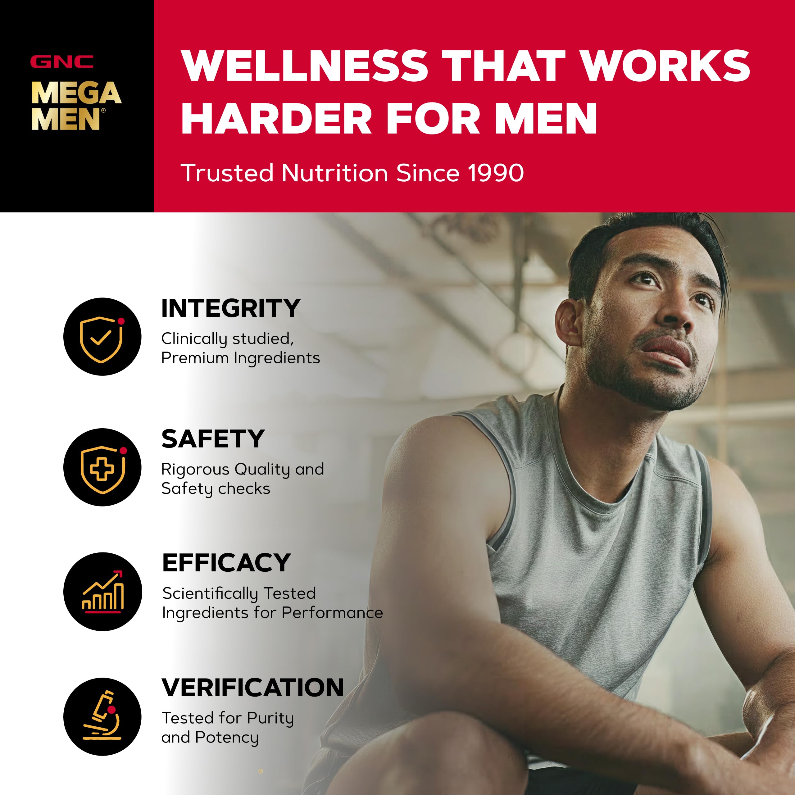 Visual ingredient blend concept for GNC Mega Men Sport emphasizing sport-focused nutrients