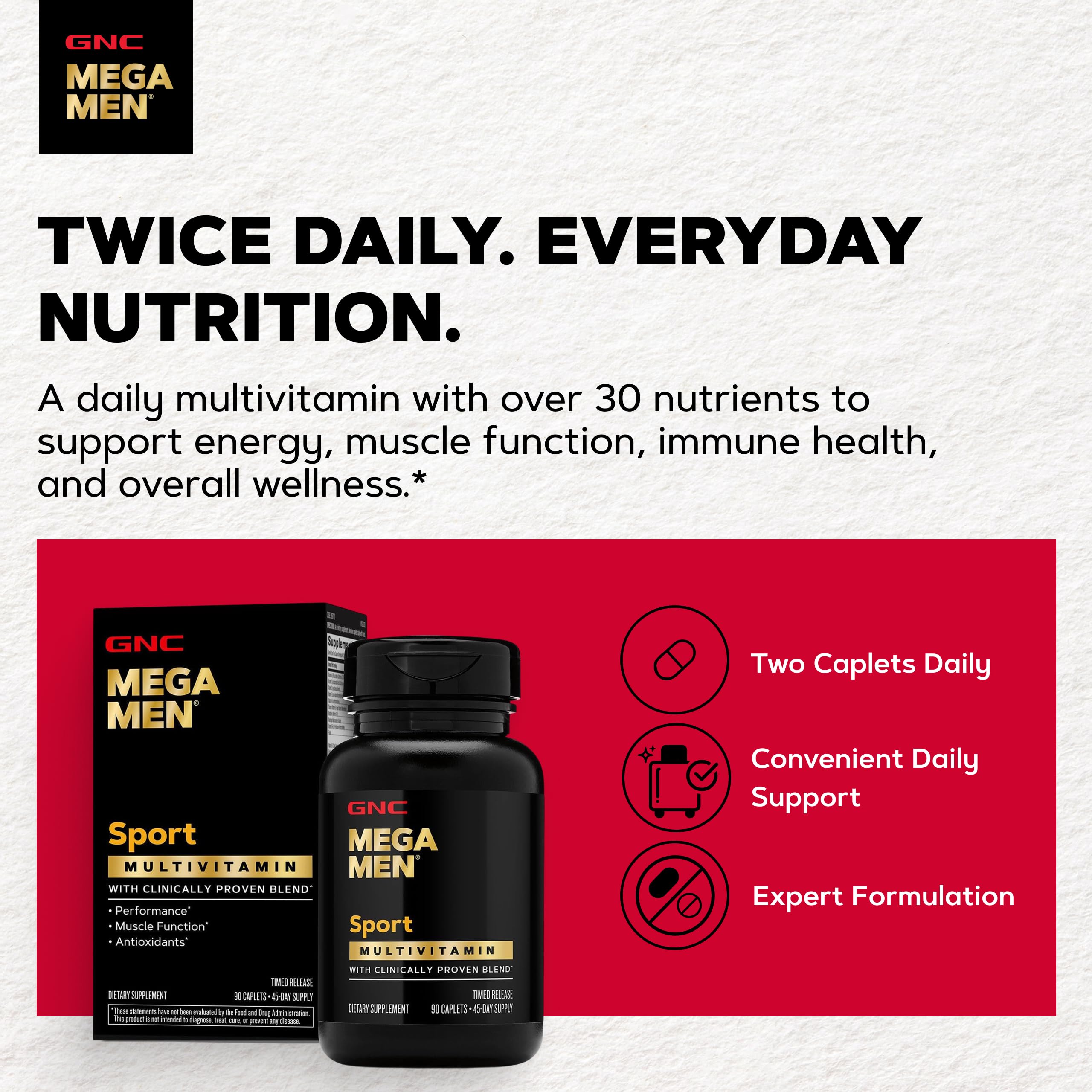 GNC Mega Men Sport nutrition label close-up showing ingredients and potency for transparency