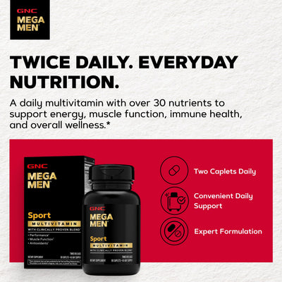 GNC Mega Men Sport nutrition label close-up showing ingredients and potency for transparency