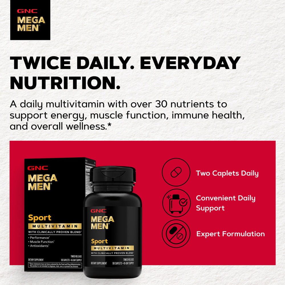 GNC Mega Men Sport nutrition label close-up showing ingredients and potency for transparency