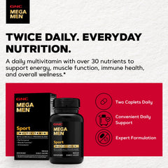 GNC Mega Men Sport nutrition label close-up showing ingredients and potency for transparency